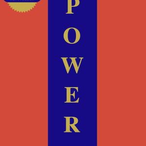 Orange red book cover with a blue vertical thick stripe down the front with the words Power by Robert Green in gold